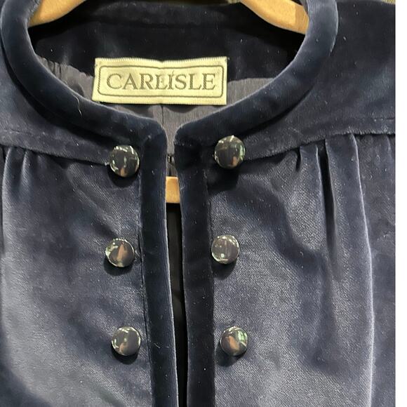 Vintage Blue Velvet  Boho Chic Streetwear Fitted Edwardian Puff Sleeve Large - Picture 9 of 12